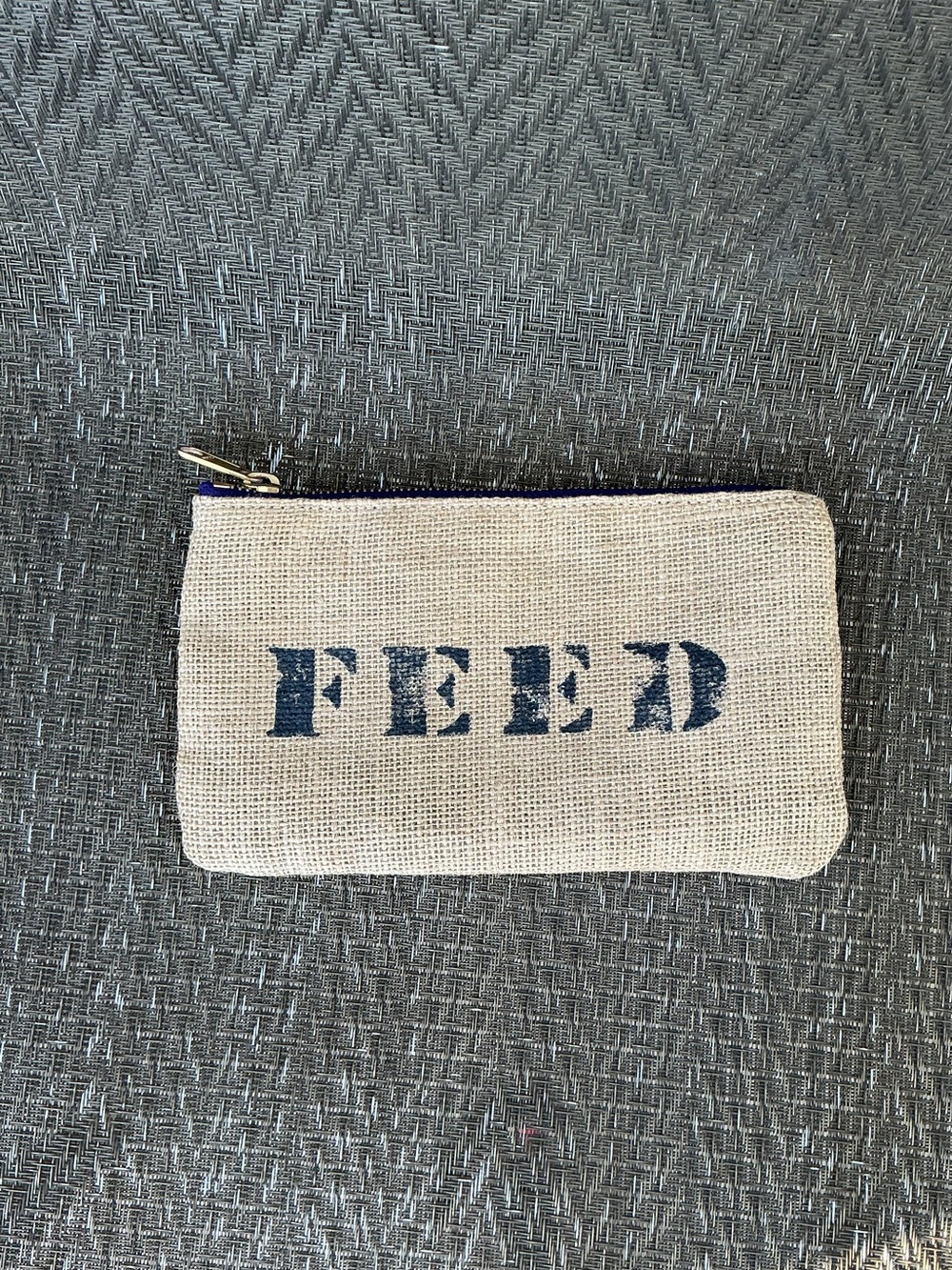 Feed Natural Burlap Zip Pouch Clutch